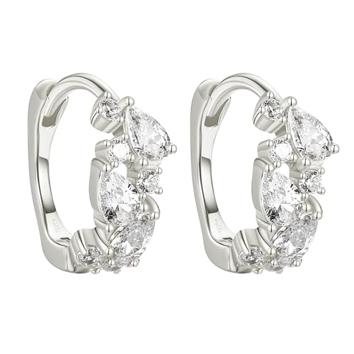 LÖB 925 Silber Ohrringe Creolen Tropfen Zirkonia Stein Silberohrringe Rund, Damen Tropfenohrringe Glitzer Strass Tropfenform Elegant Brautschmuck Braut von Löb