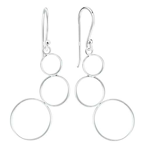 LÖB 925 Silber Ohrringe Hängend 3 Ringe Kreise Anhänger Lang XXL Ohrhänger, Damen Hängeohrringe Minimalistisch Geometrisch Brautschmuck Modern Extra Groß von Löb