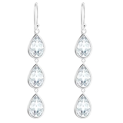 LÖB 925 Silber Ohrringe Hängend 3 Tropfen Oval Zirkonia Anhänger Lang Stein, Damen Ohrhänger Tropfenohrringe Tropfenform Tropfenanhänger Brautschmuck Weiß Elegant von Löb
