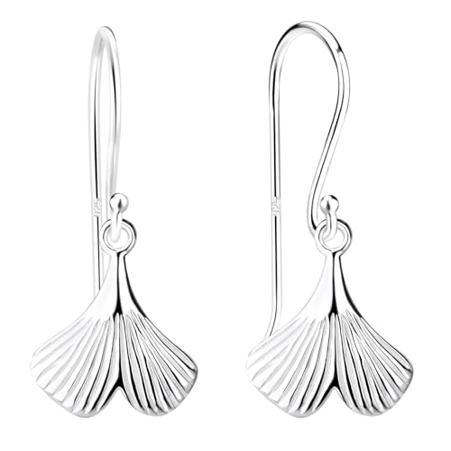 LÖB 925 Silber Ohrringe Hängend Ginkgo Blatt Anhänger Lang Boho, Damen Ohrhänger Geometrisch Minimalistisch Modern Blatt Blätter Ginkgoblatt Ginko von Löb