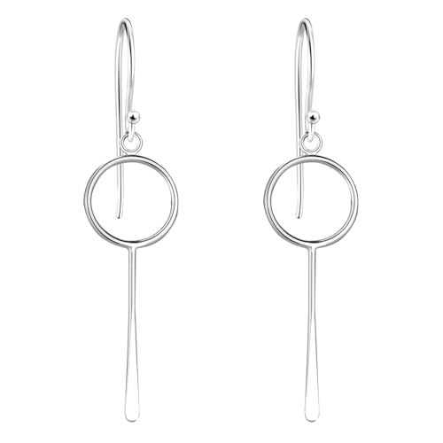 LÖB 925 Silber Ohrringe Hängend Kreis Ring Stab Anhänger Lang Modern, Damen Ohrhänger Minimalistisch Ringanhänger Geometrisch Brautschmuck von Löb
