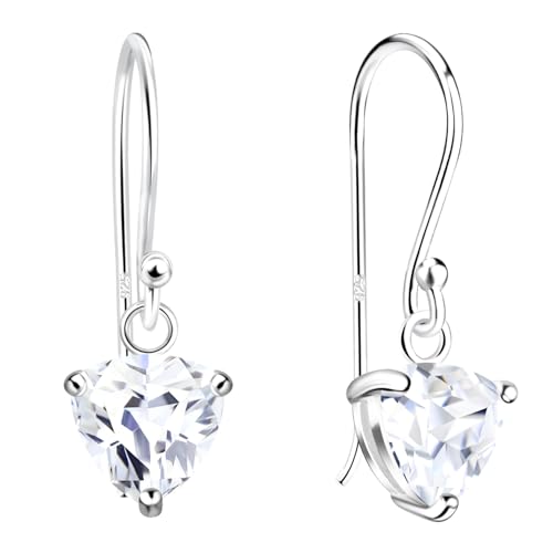 LÖB 925 Silber Ohrringe Hängend Trilliant Zirkonia Solitär Stein Anhänger, Damen Ohrhänger Glitzer Brautschmuck Tropfenanhänger Tropfenohrringe Tropfen Steinanhänger Elegant von Löb