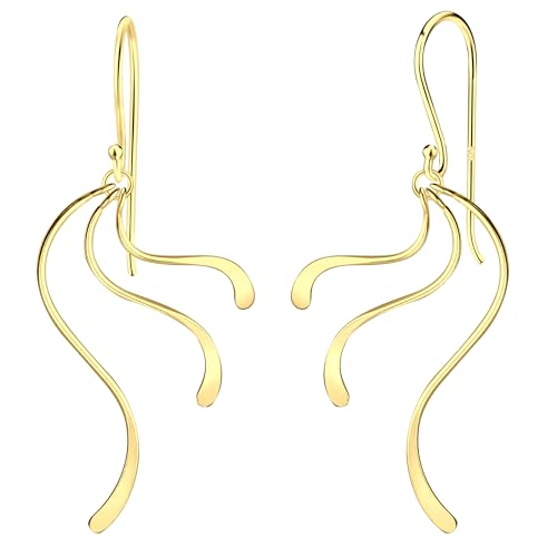 LÖB 925 Silber Ohrringe Hängend Tropfen Anhänger Lang 585er Gold vergoldet, Damen Stab Ohrhänger Tropfenform Hängeohrringe Minimalistisch Modern Schmuck von Löb