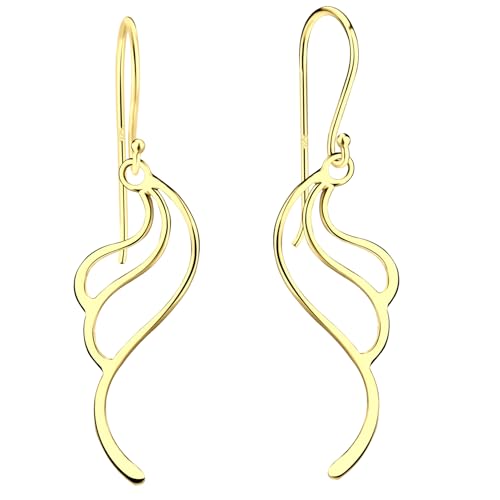 LÖB 925 Silber Ohrringe Hängend Tropfen Boho Anhänger 585er Gold vergoldet, Damen Hängenohrringe Federn Minimalistisch Tropfenanhänger Tropfenohrringe Ohrhänger Modern von Löb