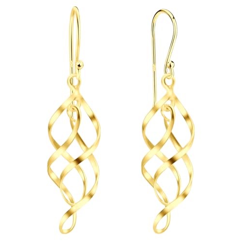 LÖB 925 Silber Ohrringe Hängend Tropfen Spirale Anhänger Gold vergoldet, Damen Ohrhänger Minimalistisch Tropfenanhänger Tropfenohrringe Modern Silberohrringe Hängeohrringe Lang von Löb