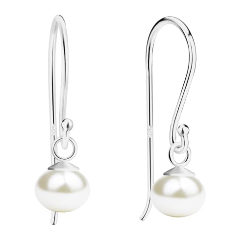 LÖB 925 Silber Ohrringe Hängend Zuchtperlen Echte Tropfen Perlen Anhänger, Damen Perlenohrringe Süßwasserperlen Perlenanhänger Brautschmuck Lang Rund Weiß Schmuck von Löb