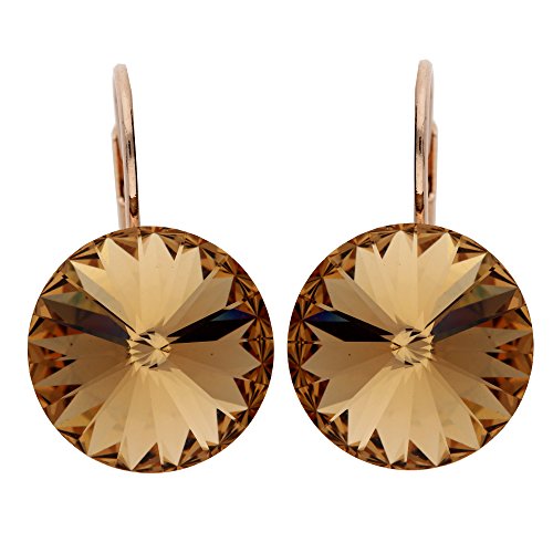 LÖB Brisur 750er Roségold Vergoldet Kristall Rund Topas Braun, Damen Ohrringe Hängend Ohrhänger Creolen Glitzer Strass Stein Groß Rose Gold Schmuck von Löb