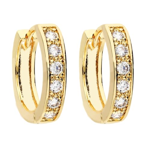LÖB Creolen 750er Gold Vergoldet Zirkonia 15mm Rund, Damen Ohrringe Klappcreolen Glitzer Strass Steine Klein Elegant Dezent Leicht Klassisch Schmuck von Löb