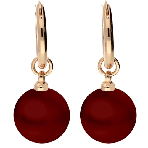 LÖB Creolen 750er Roségold Vergoldet Perlen Anhänger Rot, Damen Ohrringe Perlenohrringe hängend Tropfen Tropfenform Tropfenanhänger Brautschmuck Rose Gold Schmuck von Löb