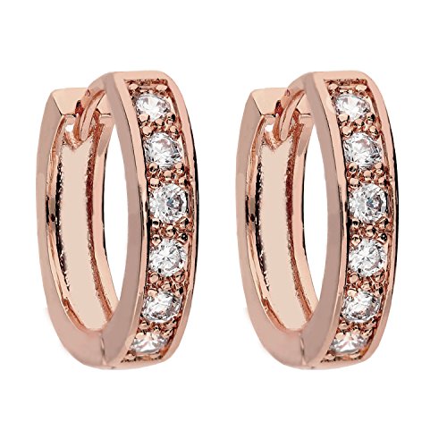 LÖB Creolen 750er Roségold Vergoldet Zirkonia Rund, Damen Ohrringe Glitzer Strass Steine Schmuck klein elegant leicht Dünn Brautschmuck Rose Gold Schmuck von Löb