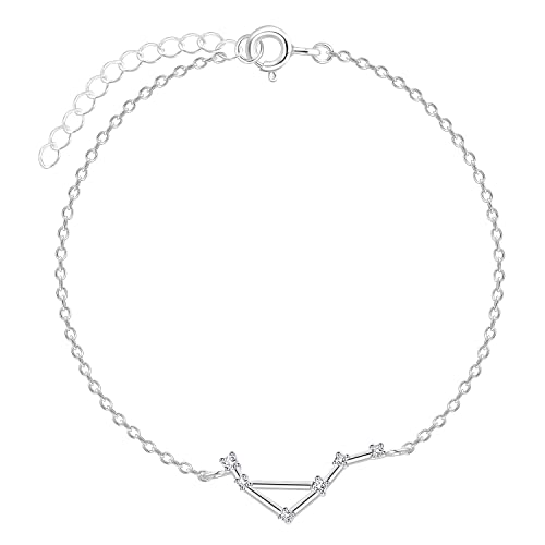 Löb Damen Armband 925 Silber Sternzeichen Waage Stern Glitzer Zirkonia Stein Flach Schlicht Dünn Zart Schmal von Löb