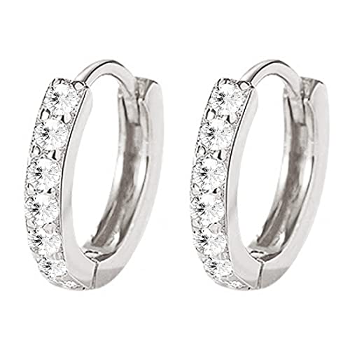 LÖB Damen Creolen 925 Silber Stecker mit Zirkonia Strass Steinen Ohrringe Huggie Brautschmuck Rund Klein Weiß 12mm von Löb