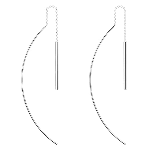 LÖB Damen Durchzieher 925 Silber Ohrringe Hängend Ohrhänger Stab mit Kette verbunden zum Durchziehen Lang Schlicht Schmal Groß von Löb
