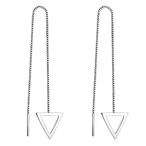 LÖB Damen Durchzieher 925 Sterling Silber Ohrringe Hängend mit Ketten zum Durchziehen Lange Ohrhänger mit Dreieck Anhänger Modern von Löb