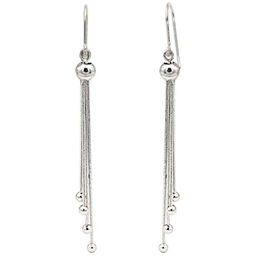 LÖB Damen Ohrhänger 925 Silber mit Quasten XXL Kette Perle Kugel Anhänger Ohrringe Hängend Lang modern schlicht 9,5cm von Löb