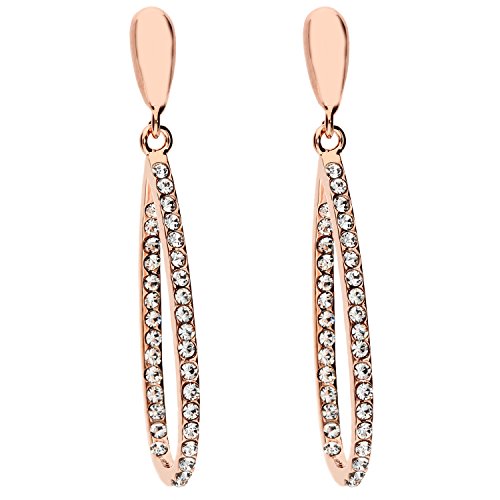 LÖB Damen Ohrhänger Rosegold Vergoldet Ohrringe Hängend Oval Tropfen-Anhänger mit Zirkonia Steinen Tropfenform Tropfenohrringe Rose Gold von Löb
