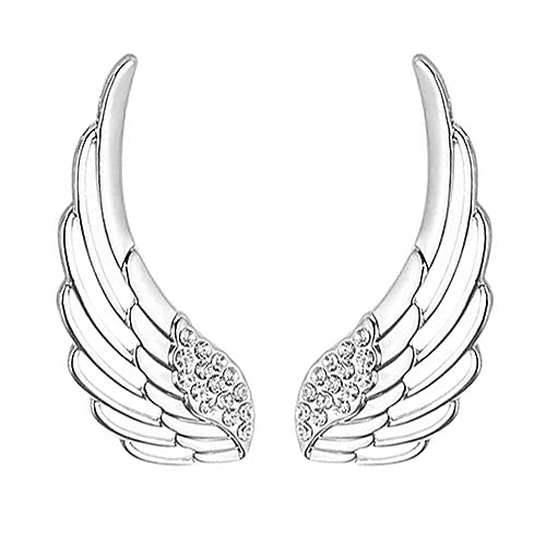 LÖB Damen Ohrklemme 925 Silber Bogen Feder Flügel mit Zirkonia Glitzer Strass Steinen Ear Cuff Ohrringe Ohrstecker Ohrmanschette Ohr Kletterer Lang von Löb