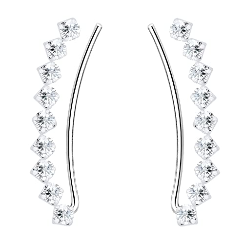 LÖB Damen Ohrklemme 925 Silber Bogen mit Zirkonia Glitzer Strass Steinen Ear Cuff Ohrringe Ohrstecker Ohrmanschette Ohr Kletterer Lang 23mm von Löb