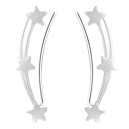 LÖB Damen Ohrklemme 925 Sterling Silber Sterne Bogen Ear Cuff Ohrringe Ohrstecker Ohrmanschette Ohr Kletterer Set Lang von Löb