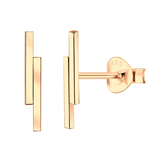 LÖB Damen Ohrringe 925 Silber Rosegold Vergoldet Stecker mit Doppel Stab Linie Ohrstecker Kurz Dünn Schlicht Modern Minimalistisch von Löb