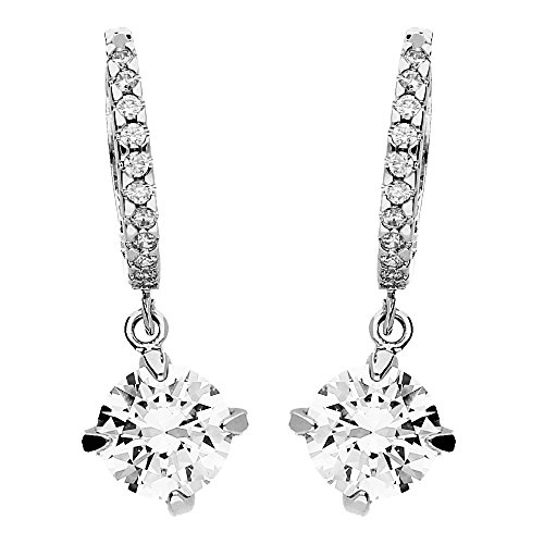 LÖB Damen Ohrringe Creolen Hängend 925 Silber mit rundem Stein-Anhänger aus Zirkonia in Diamant Form Weiß von Löb