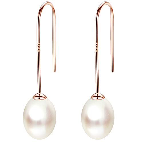 LÖB Damen Ohrringe Hängend 925 Silber Perlenohrringe Tropfen Perlen Anhänger Zuchtperlen Ohrhänger Brautschmuck Tropfenform Oval Roségold Vergoldet von Löb