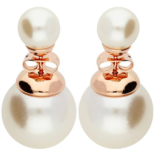 LÖB Damen Ohrringe Rosegold Vergoldet Perlenohrringe Doppel Ohrstecker Set Front Back mit Perlen Kugeln Rose Gold Weiß Perlenohrstecker Brautschmuck LÖB Damen Ohrringe Rosegold Vergoldet Perlenohrringe Doppel Ohrstecker Set Front Back mit Perlen Kugeln Rose Gold Weiß Perlenohrstecker Brautschmuck von Löb