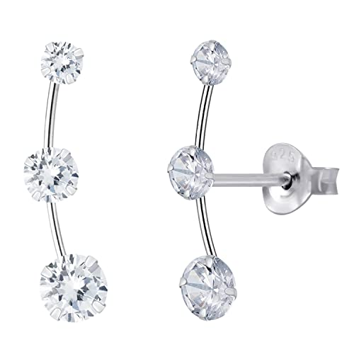 LÖB Damen Ohrstecker 925 Silber Bogen mit Drei Zirkonia Glitzer Strass Steinen Ear Cuff Ohrringe Ohr Kletterer Lang von Löb