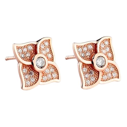 LÖB Damen Ohrstecker 925 Silber Roségold Vergoldet Blume mit Strass Glitzer Zirkonia Stein Stecker Blüten Ohrringe Elegant Weiß | Geschenke für Frauen Sie Ehefrau Freundin Mama Mutter von Löb