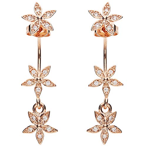 LÖB Damen Ohrstecker 925 Silber Roségold Vergoldet mit Zirkonia Glitzer Steinen Doppel Ohrringe Hängend Blume Anhänger Rosé Gold Modern von Löb