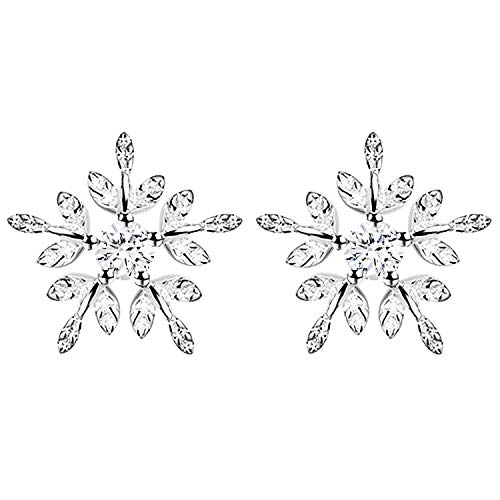 LÖB Damen Ohrstecker 925 Silber Schneeflocke Zirkonia Weihnachten Ohrringe Silberohrringe Snowflake Strass Stein Winter Klein Weihnachtsohrringe von Löb