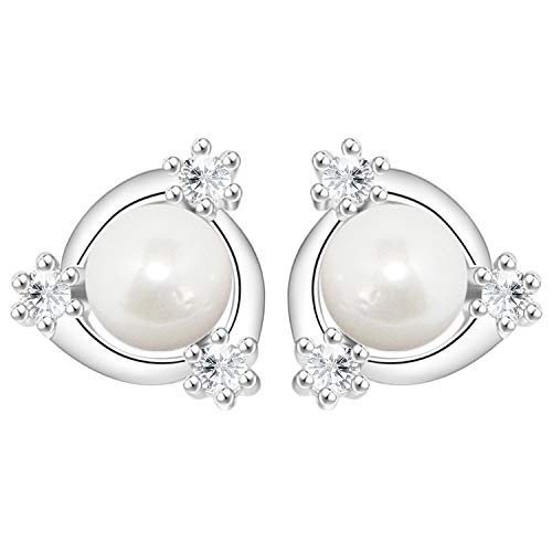 LÖB Damen Ohrstecker 925 Silber rhodiniert mit Perlen Zirkonia Strass Steinen 10mm Perlenohrringe Dreieck Stecker Ohrringe Brautschmuck von Löb