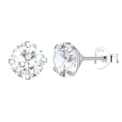LÖB Damen Ohrstecker 925 Silber rhodiniert mit Zirkonia Strass Stein Stecker Ohrringe Diamant Form Rund Klein Weiß 4mm | Geschenke für Frauen Sie Ehefrau Freundin Mama Mutter von Löb