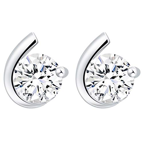 LÖB Damen Ohrstecker Silber mit Zirkonia Strass Stein Stecker Tropfen-Form Ohrringe Rund Klein Weiß 8mm von Löb