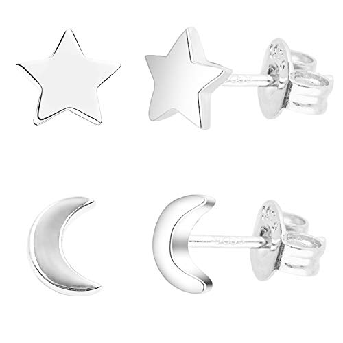 LÖB Damen Ohrstecker Ohrringe 2er Set 925 Sterling Silber Stecker mit Sternchen Mond Halbmond Sterne Minimalistisch Klein 156070334 von Löb