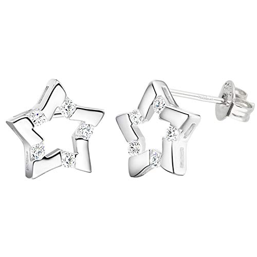 LÖB Damen Ohrstecker Ohrringe 925 Sterling Silber Stecker Sternchen Stern mit 3 Cubic Zirkonia Strass Steinen Klein LSIO60 von Löb