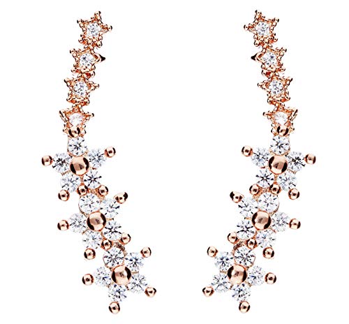 LÖB Damen Ohstecker Ear Pins 925 Silber Rosegold Vergoldet mit Zirkonia Strass Steinen Ohrringe Ear Cuff Blume Sterne Lang Modern Rose Gold von Löb
