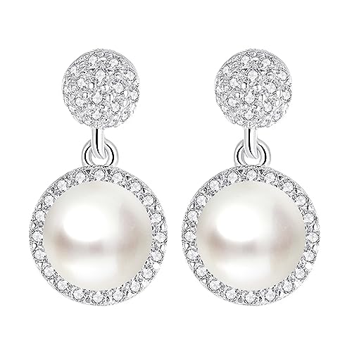 LÖB Damen Perlenohrringe 925 Silber echte Zuchtperlen Zirkonia Steinen Ohrringe Ohrstecker Hängend mit Tropfen Oval Perlen Weiß Brautschmuck Perlenohrstecker LÖB Damen Perlenohrringe 925 Silber echte Zuchtperlen Zirkonia Steinen Ohrringe Ohrstecker Hängend mit Tropfen Oval Perlen Weiß Brautschmuck Perlenohrstecker von Löb