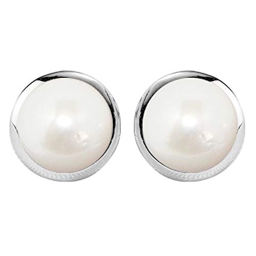 LÖB Damen Perlenohrringe 925 Silber mit weißen Perlen Stecker Kreis Ohrringe Ohrstecker Rund Klein Weiß 10mm Brautschmuck von Löb