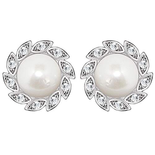 LÖB Damen Perlenohrringe 925 Silber rhodiniert mit Zirkonia Strass Steinen Perlen Blume Stecker Ohrringe Ohrstecker Brautschmuck 10mm von Löb