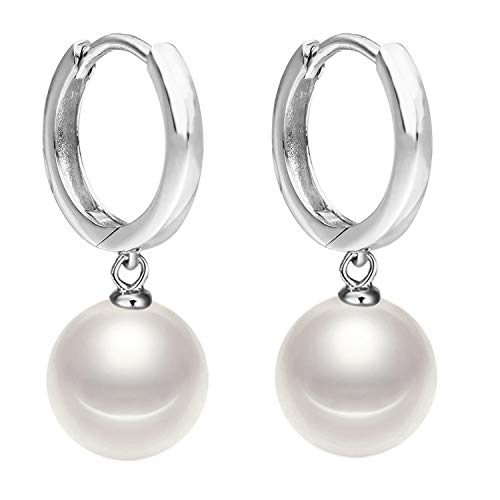 LÖB Damen Perlenohrringe Hängend 925 Silber Ohrringe Stecker Creolen mit weißen Perlen Tropfen Anhänger Weiß 12mm Brautschmuck LÖB Damen Perlenohrringe Hängend 925 Silber Ohrringe Stecker Creolen mit weißen Perlen Tropfen Anhänger Weiß 12mm Brautschmuck von Löb