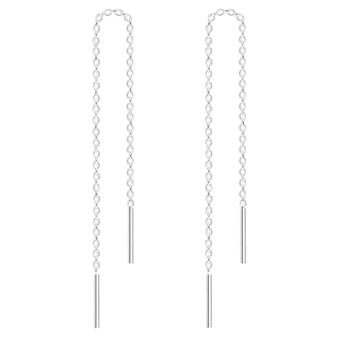 LÖB Durchzieher 925 Silber Zirkonia, Damen Ohrringe Hängend Stab mit Ketten Ohrhänger zum Durchziehen Einfädler Minimalistisch Einfach Modern von Löb