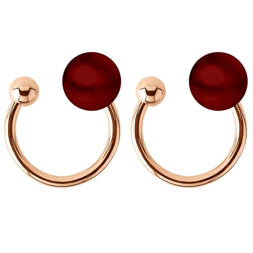 LÖB Ohrklemme 750er Roségold Vergoldet Perlen Rot, Damen Ohrringe Fake Piercing Ring Set Ear Cuff Ohrmanschette Ohr Helix Cartilage Kugel Rose Gold Schmuck von Löb