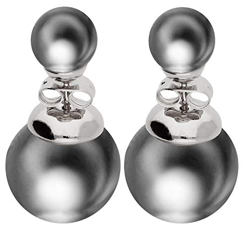 LÖB Ohrringe 750er Weißgold Vergoldet Perlenohrringe Silber Grau Damen Doppel Ohrstecker Set Front Back mit Zwei Perlen Kugeln Perlenohrstecker Brautschmuck LÖB Ohrringe 750er Weißgold Vergoldet Perlenohrringe Silber Grau Damen Doppel Ohrstecker Set Front Back mit Zwei Perlen Kugeln Perlenohrstecker Brautschmuck von Löb