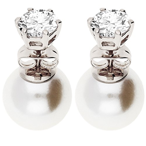 LÖB Ohrringe 750er Weißgold Vergoldet Perlenohrringe Zirkonia silber weiß Doppel Ohrstecker Set Front Back mit Perlen Kugeln Perlenohrstecker Brautschmuck LÖB Ohrringe 750er Weißgold Vergoldet Perlenohrringe Zirkonia silber weiß Doppel Ohrstecker Set Front Back mit Perlen Kugeln Perlenohrstecker Brautschmuck von Löb