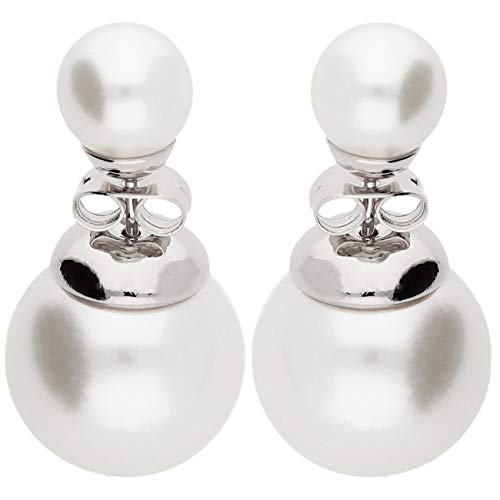 LÖB Ohrringe 750er Weißgold Vergoldet Perlenohrringe silber weiß Damen Doppel Ohrstecker Set Front Back mit Zwei Perlen Kugeln Perlenohrstecker Brautschmuck LÖB Ohrringe 750er Weißgold Vergoldet Perlenohrringe silber weiß Damen Doppel Ohrstecker Set Front Back mit Zwei Perlen Kugeln Perlenohrstecker Brautschmuck von Löb