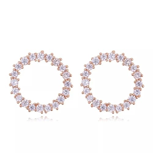 LÖB Ohrstecker 750er Roségold Vergoldet Zirkonia Kreis Offen, Damen Ohrringe Glitzer Strass Steine Ring Rund Stecker Modern Minimalistisch Geometrisch Rose Gold Schmuck von Löb