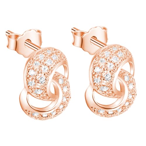LÖB Ohrstecker 750er Roségold Vergoldet Zirkonia Unendlichkeit, Damen Ohrringe Hängend Glitzer Stein Infinity Geometrisch Modern Minimalistisch Rose Gold Schmuck von Löb