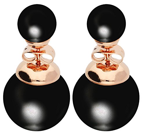 LÖB Ohrstecker Doppel Ohrringe 750er Roségold Vergoldet Perlen Schwarz, Damen Perlenohrringe Perlenohrstecker Glitzer Stein Front Back Set Rose Gold Schmuck LÖB Ohrstecker Doppel Ohrringe 750er Roségold Vergoldet Perlen Schwarz, Damen Perlenohrringe Perlenohrstecker Glitzer Stein Front Back Set Rose Gold Schmuck von Löb