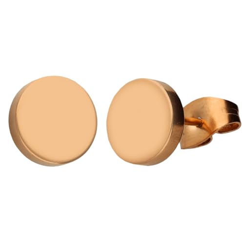 LÖB Ohrstecker Edelstahl 750er Roségold Vergoldet Rund 10mm, Damen Ohrringe Kreis Platte Flach Stecker Modern Minimalistisch Geometrisch Rose Gold Schmuck von Löb